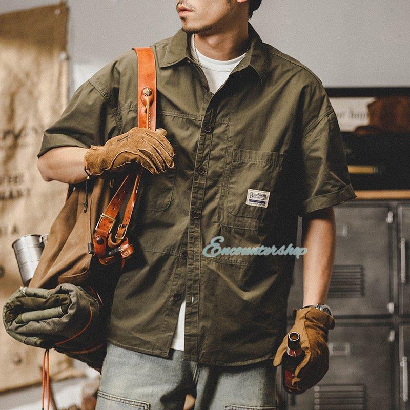 シャツ 半袖 メンズ アメカジ ポケット シンプル ベーシック ワークシャツゆったり オーバーシャツ シ..