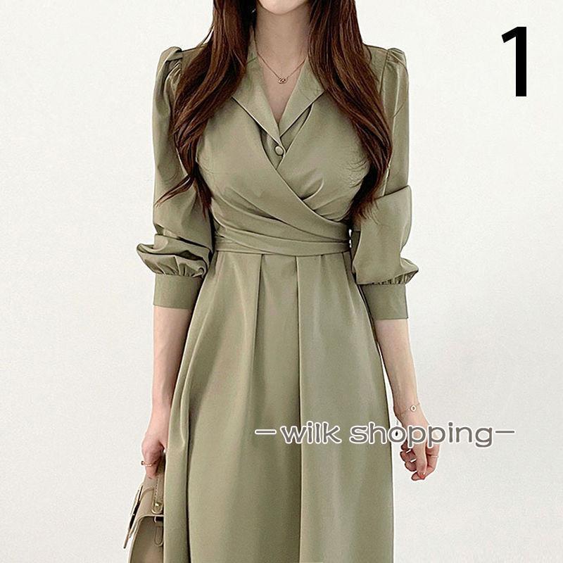 ワンピース レディース ゆったり ロング Aライン 秋 冬 40代 50代 長袖 着痩せ 切り替え レイヤード風 シンプル ナチュラル 無地