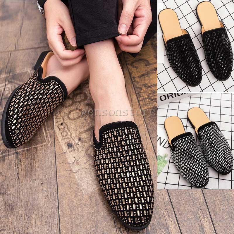 オフィスサンダル ビジネスシューズ メンズ クロッグ サボサンダル 革靴 かかとなし きらきら 男性ファ..