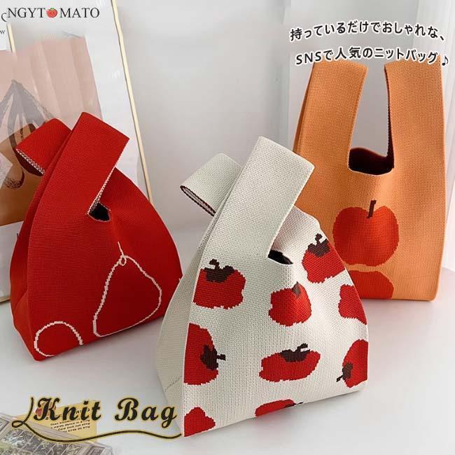 トートバッグ ニット ハンドバッグ ニットバッグ 編みバッグ コンパクトサイズ ミニバッグ 手提げバッグ 折りたたみ おしゃれ 可愛い 花見 浴衣 夏祭り