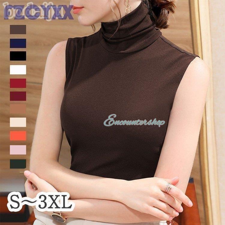 tシャツ レディース タートルネック uvカット ノースリーブ ハイネック タンクトップ 無地 薄手 インナ..