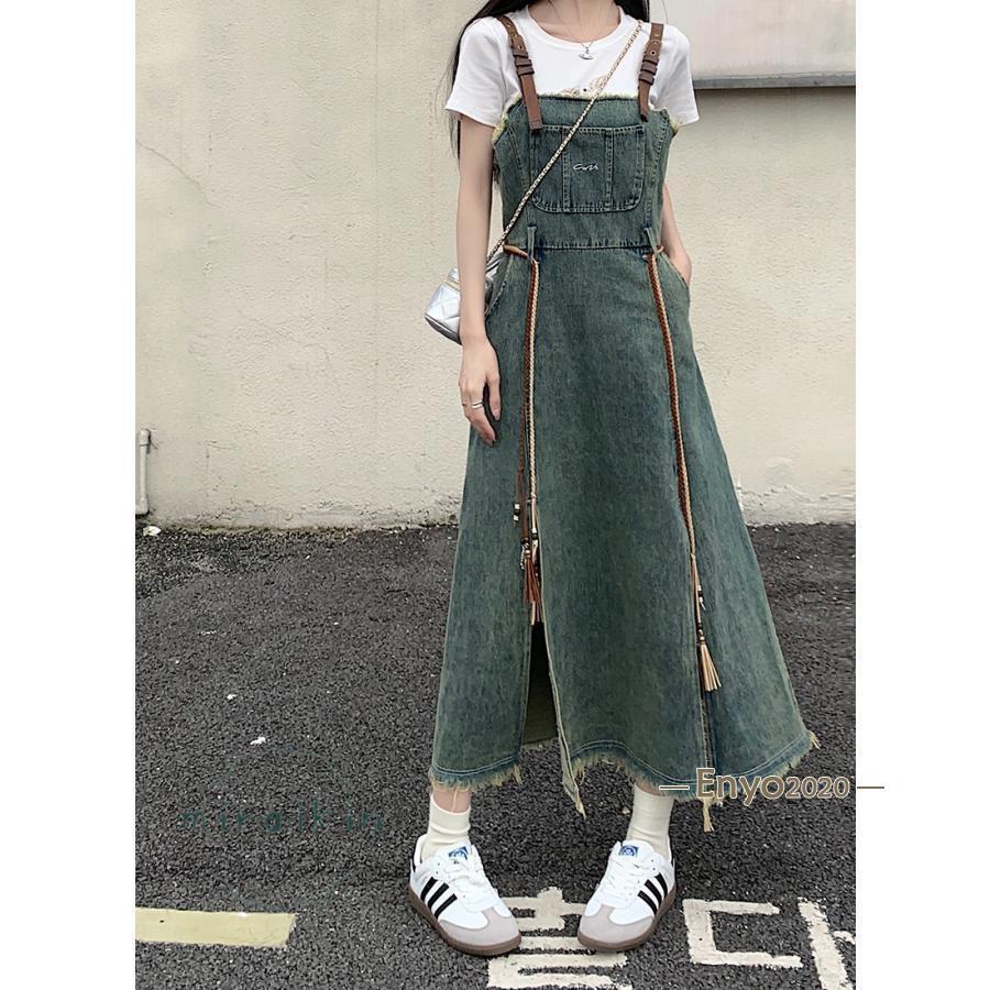 サロペット オーバーオール レディース サロペットジャンパースカート デニム スリット ゆったり 体型カバー 春夏新作 ママ マタニティ カジュアル