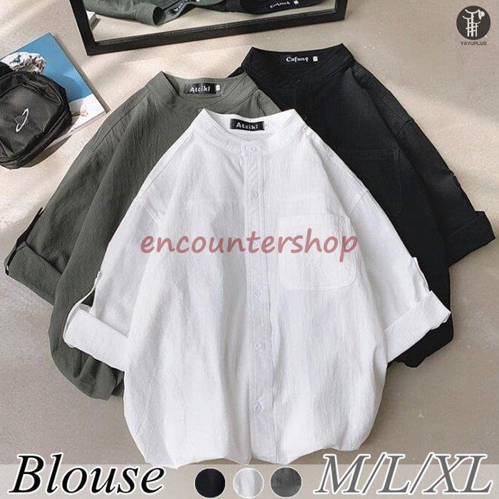 シャツ レディース 春 トップス フォーマル チュニック 七分袖 無地 通勤 OL 着痩せ オシャレjiangky01【素　材】綿混紡【サイズ】M、L、XL【カラー】ホワイト、ブラック、グリーン【ご注意】※色落ちする可能性がございますので、...