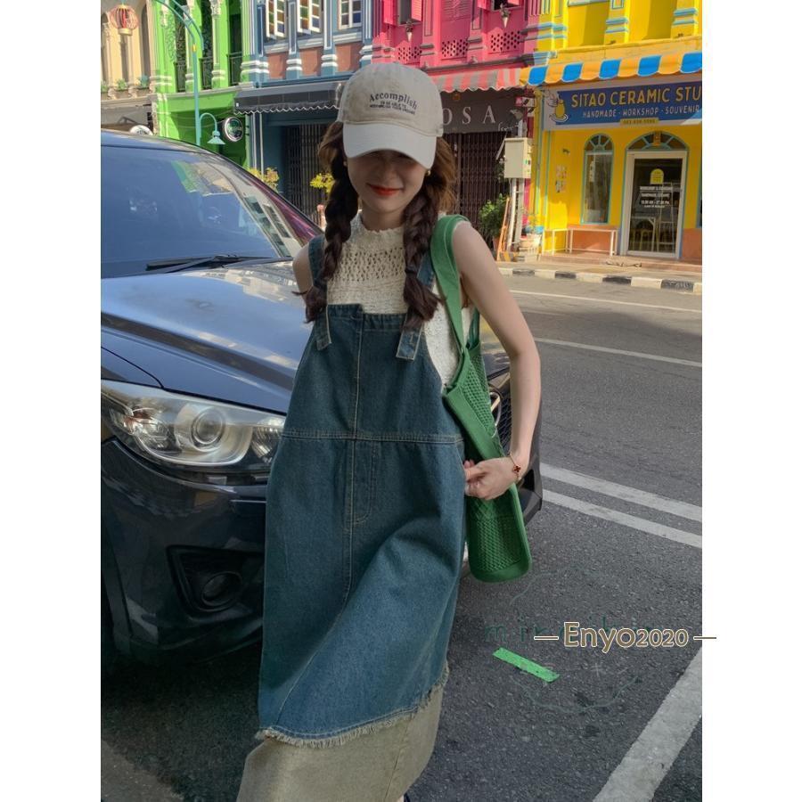 デニムサロペット サロペット オーバーオール ジャンパースカート オールインワン ロング丈 ゆったり 体型カバー 切り替え 大きいサイズ マタニティ 春夏