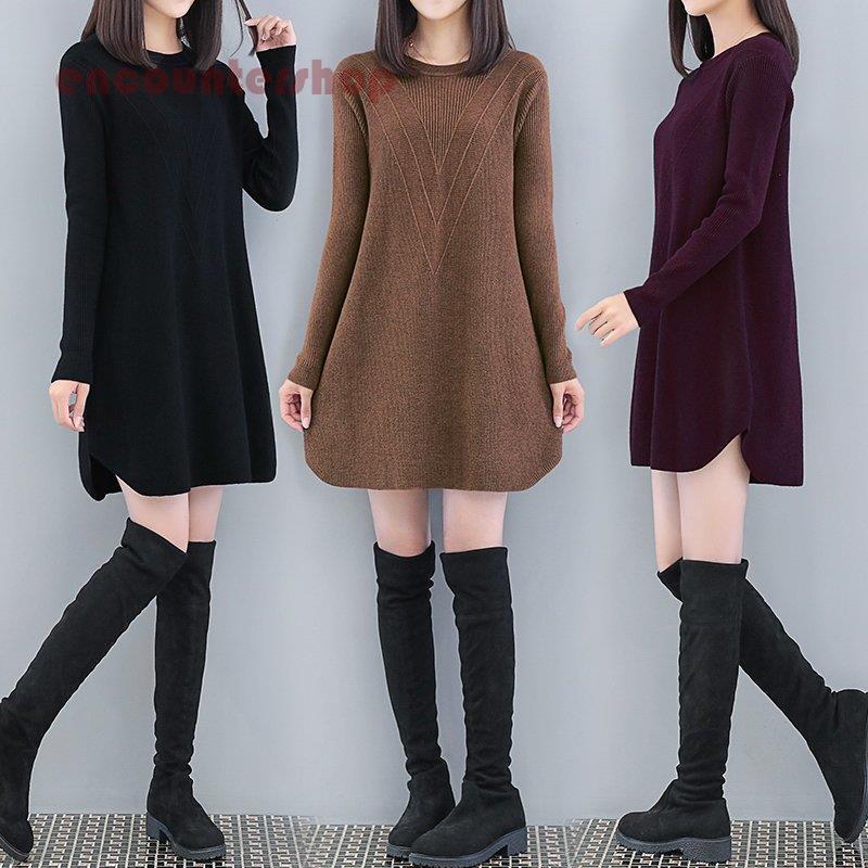 ニットワンピース レディース 40代 秋冬 長袖ワンピース 黒チュニック ショット丈Aラインスカート ニッ..