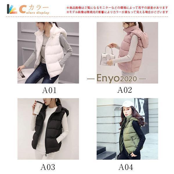 中綿ベスト レディース ダウンベスト 冬 ノースリーブ フード付き ポケット付き 着痩せ 前開き ボタン 無地 アウトドア 防寒 きれいめ 暖かい