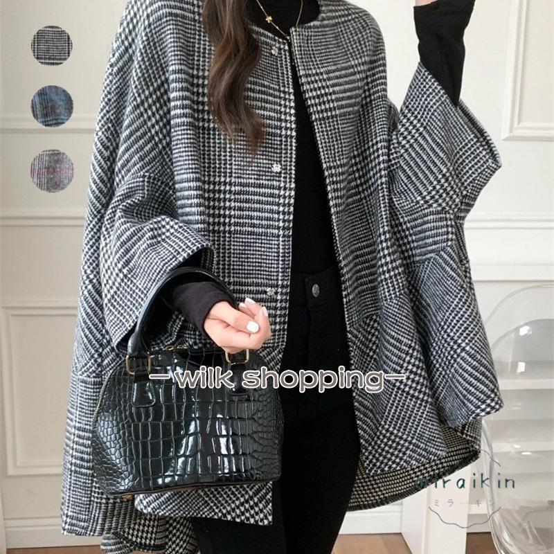 コート レディース 秋冬 チェック柄 ポンチョ アウター 羽織り ポンチョコート マント ドルマン ケープ..