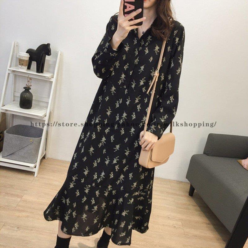 大きいサイズ 3L 4L 5L ワンピース 長袖 ロング レディース 春 秋 花柄 ミモレ丈 フレア ゆったり シン..