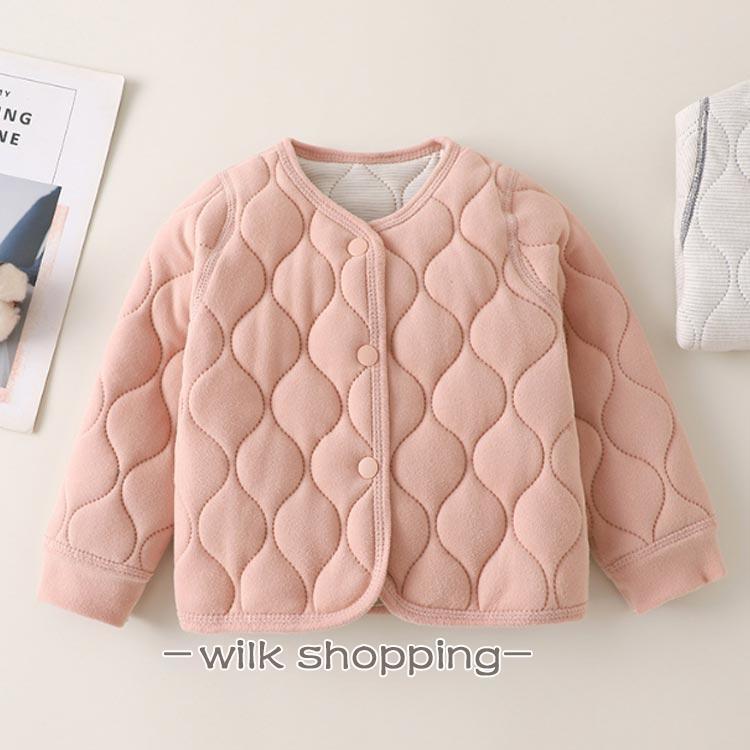 中綿ジャケット キッズ 秋冬 アウター ノーカラー キルティングジャケット 女の子 ...