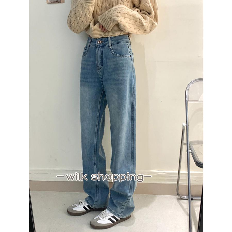 ジーンズ 冬パンツ レディース ボトムズ デニムパンツ ストレートパンツ 裏起毛 暖かい ストレートレッグジーンズ ルーズ 裏フリース 防寒 保温 あったか