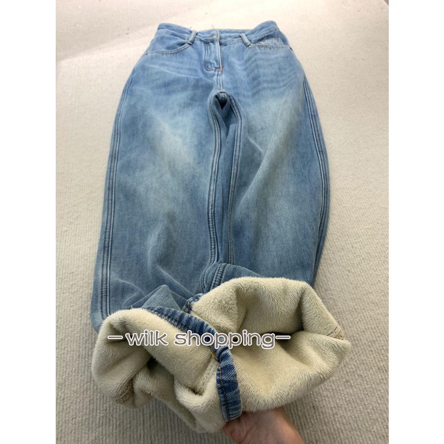 ジーンズ 冬パンツ レディース ボトムズ デニムパンツ ストレートパンツ 裏起毛 暖かい ストレートレッグジーンズ ルーズ 裏フリース 防寒 保温 あったか