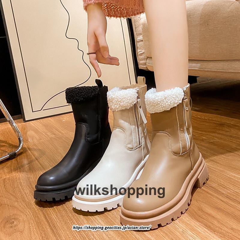 ムートンブーツ レディース ブーツ 靴 裏ボア 裏起毛 シューズ サイドジップ 秋冬 暖か 防寒 ファスナー 歩きやすい 痛くない 疲れない 20代30代40代50だい