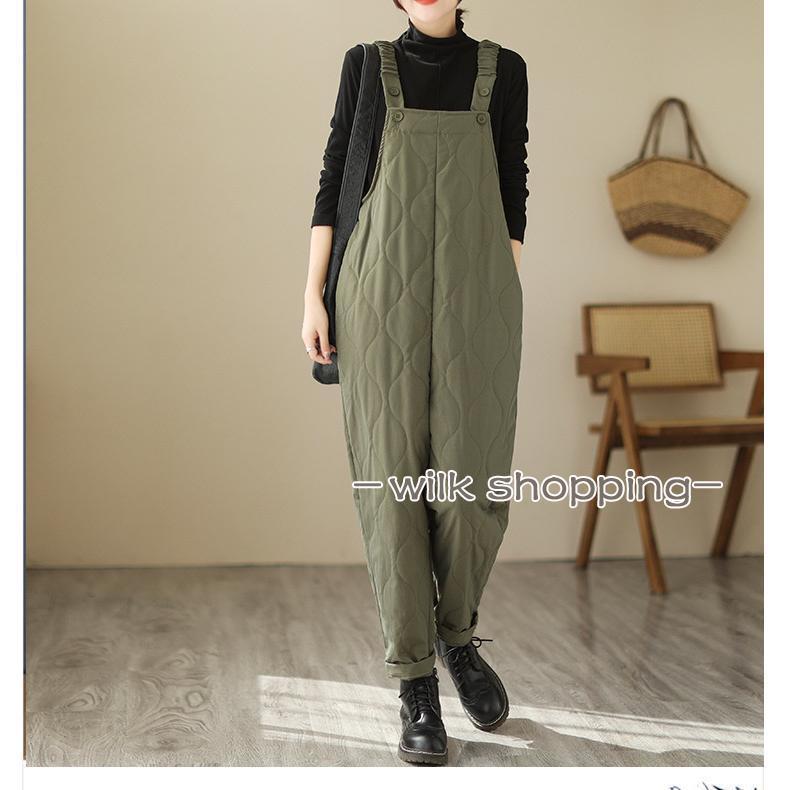 中綿パンツ レディース サロペット キルティングパンツ 冬