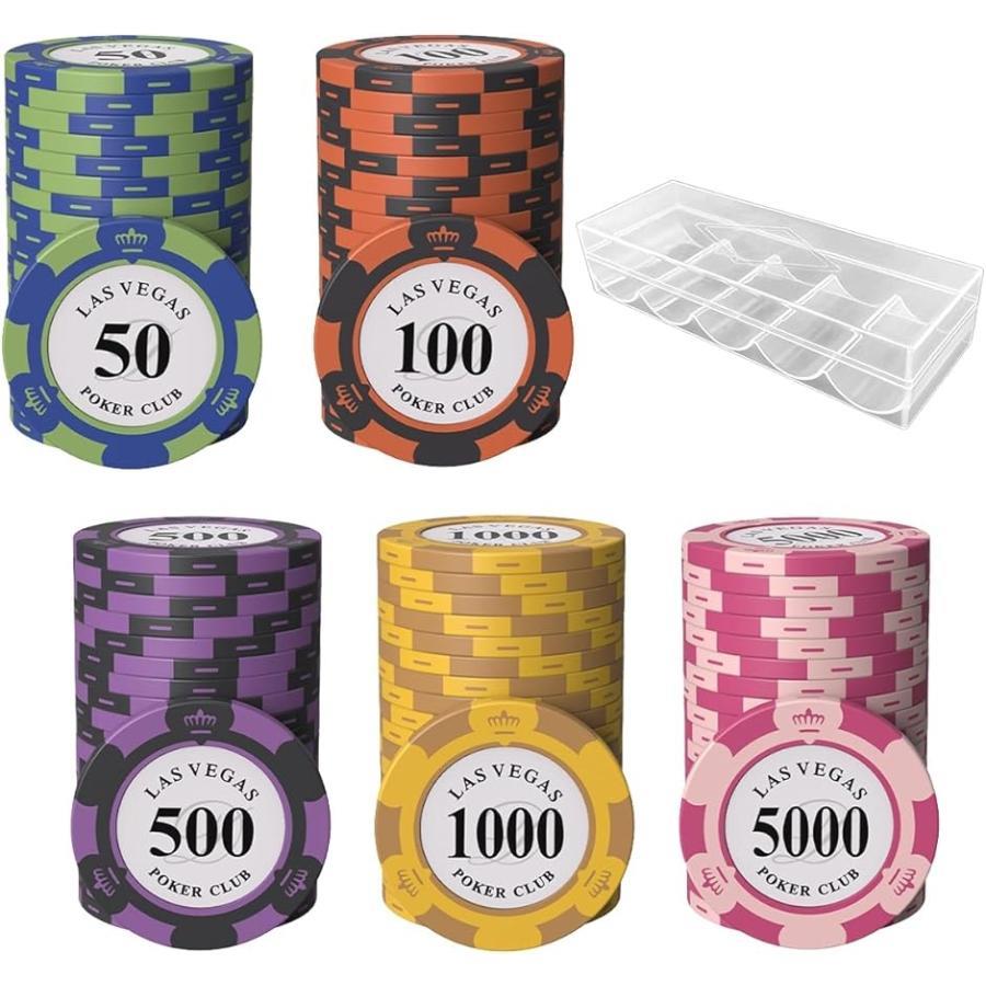 Rakuten - ポーカーチップ カジノチップ 麻雀 ゲーム コイン 収納ケース (50?100?500?1000?5000 各20枚 計100枚セット)