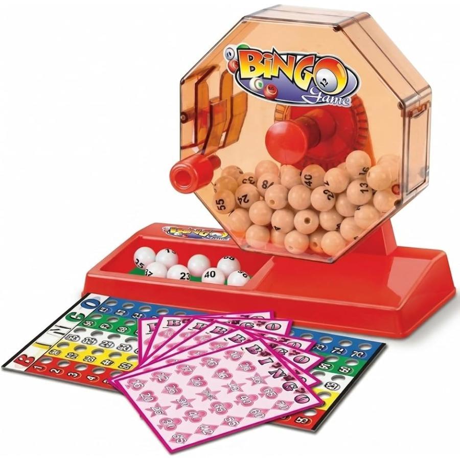 ビンゴゲームセット 予備ボール5個付 すぐ遊べるカード6枚付 ビンゴマシーン 抽選機 パーティグッズ 1-75番 (レッド)