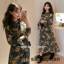 春 夏 花柄ワンピース ロング ワンピース 秋 レディース シフォンワンピース 長袖 マキシワンピース 花柄 長袖ワンピース 春 レトロ ミモレワンピース