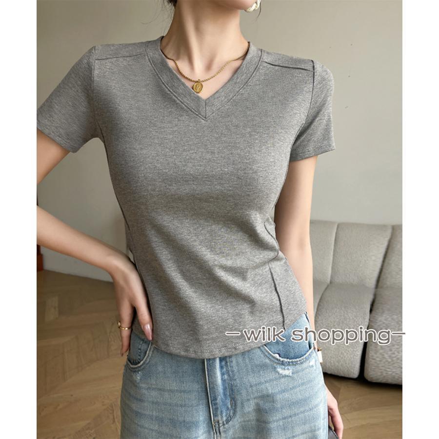 Rakuten - 無地Tシャツ レディース Vネック 夏