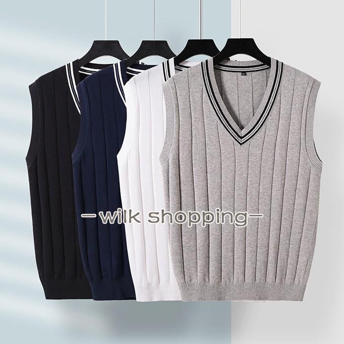 ニットベスト メンズ スクールベスト Vネック ベスト 重ね着 プルオーバー セーター 無地 ノースリーブ..