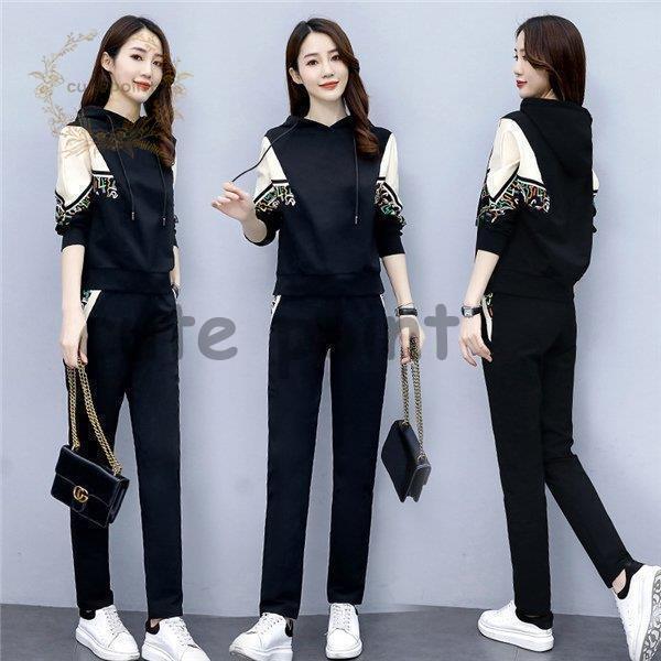 ジャージ レディース 上下セット 長袖 春秋 セットアップ スウェット 運動服 長ズボン 着痩せ おしやれ..