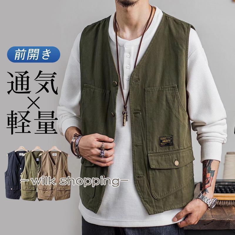 ベスト メンズ 夏 チョッキ サマージャケット 前開き ノースリーブ お釣りベスト 登山 ゴルフ 作業着 農業 仕事 父の日 プレゼント