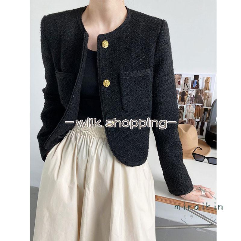 ノーカラージャケット レディース 2024春 スプリングコート ショート丈 コート ツイード 卒業式 入学式 ママ 30代40代50代 長袖 ライトアウター 春秋 コート