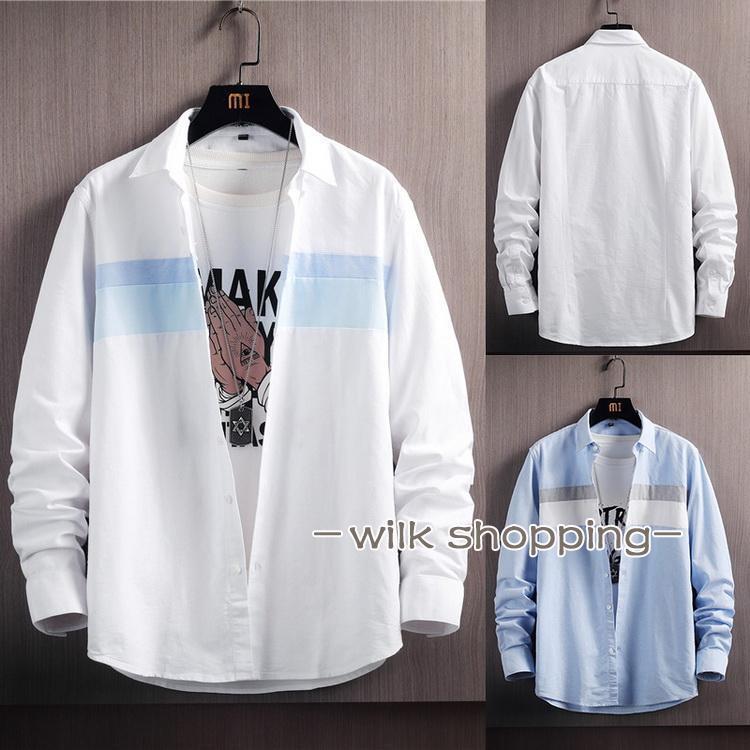 Tops - シャツ メンズ ファッション ボタンダウンシャツ トップス カジュアルシャツ コットン ボーダー 長袖 春 夏