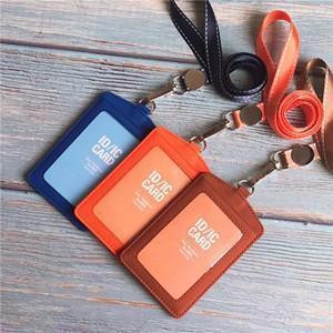 IDカードホルダー IDカードケース 革 レザー パスケース シリコン製 IDカードホルダー ネックストラップ付属 仕事用?通学用?サバゲー用など