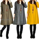 ワンピース 秋 冬 春 きれいめ 大人 上品 長袖 30代 40代 50代 カジュアル ナチュラル服 ゆったり シンプル スモック エスニック 大人可愛い 膝丈...