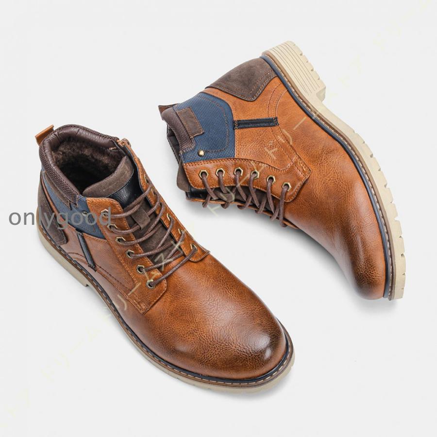 Shoes - メンズ ブーツ サイドジップ レースアップ エンジニアブーツ ジッパー 大きいサイズ 黒 フラットヒール 柔らかい 紳士ブーツ 防水 滑り止め