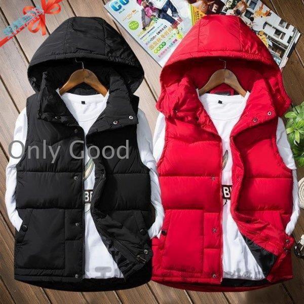 ダウンベスト メンズ レディース男女兼用　ジレベスト 中綿 ベスト フード付き 無地 冬ベスト スリム ..