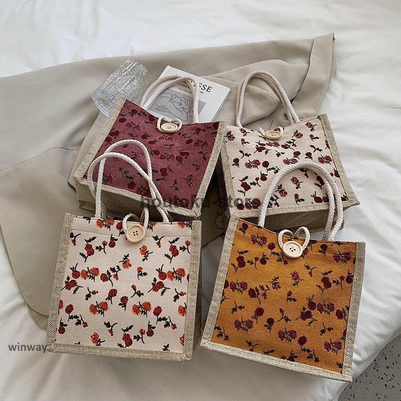 Character - レディース ジュートバッグ トートバッグ ハンドバッグ かごバッグ ファスナー かばん 秋 冬 花柄 エコ カジュアルbag