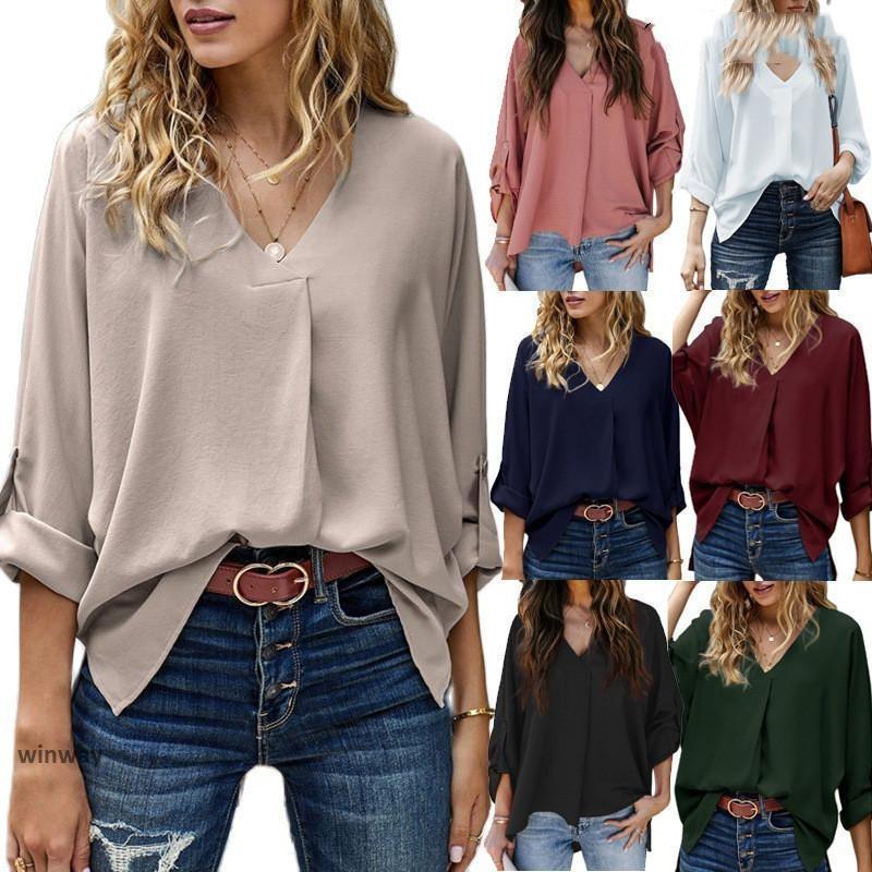 シャツ ブラウス レディース 長袖 ドレープ ノーカラー Vネック きれいめ シンプル 秋 春