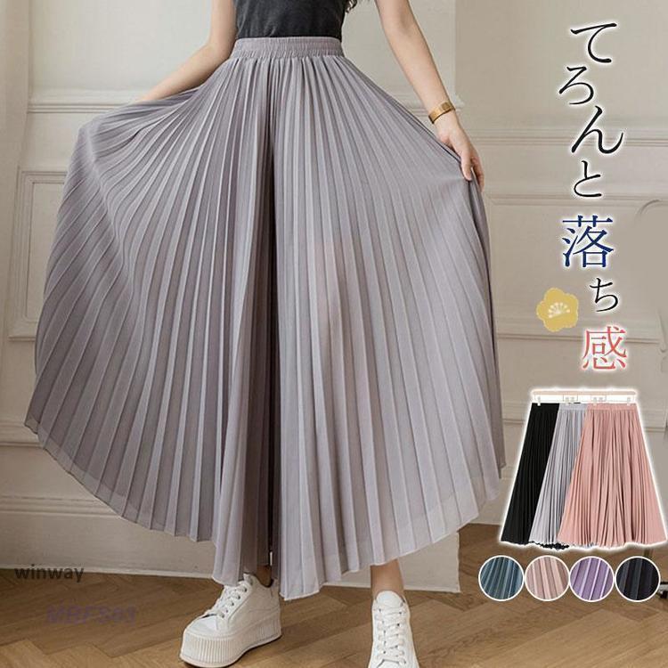 Rakuten - ワイドパンツ レディース ガウチョパンツ 夏 涼しい ウエストゴム プリーツ スカーチョ 楽ちん ゆったり ボトムス オフィス ルームウェア
