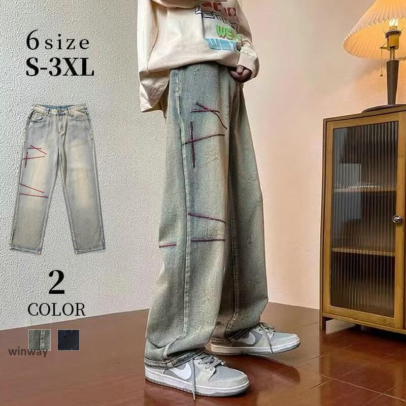 ワイドデニムパンツ バギーパンツデニム 体型カバー リラックスパンツ メンズ ルーズフィット 春 秋 冬 冬ボトム ボトムス 個性 モード メンズファッション