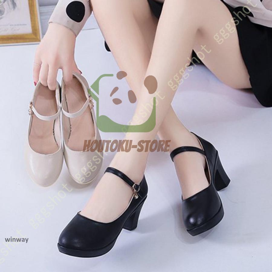 パンプス ヒール6cm ラウンドトゥ ハイヒール アンクルストラップ 厚底 ブラック 歩きやすい 滑り止め 太めヒール 春 秋 おしゃれ 走れる 大人 可愛い 安定