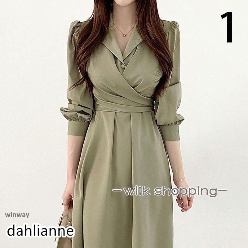 ワンピース レディース ゆったり ロング Aライン 秋 冬 40代 50代 長袖 着痩せ 切り替え レイヤード風 シンプル ナチュラル 無地