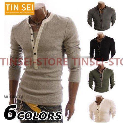 Tops - ロンT メンズ 6色　ロングTシャツ Tシャツ 長袖 カットソー ヘンリーネック 無地 40代 50代
