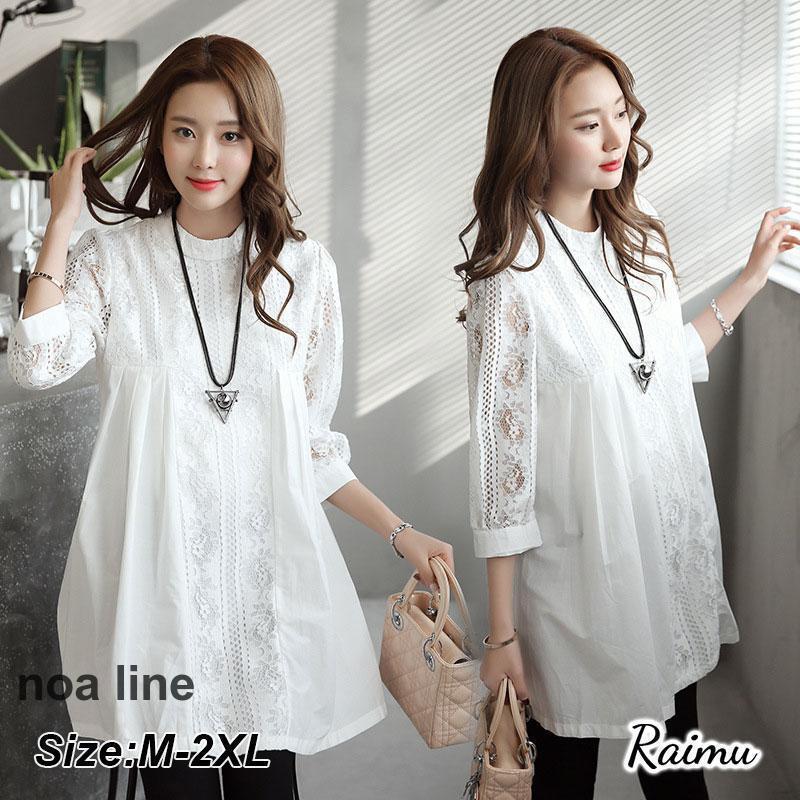 ワンピース レディース ブラウス チュニック レース 半袖 涼しい ロング 着痩せ 丸首 きれいめ 上品 ママ服 白ワンピ 可愛い 40代 50代
