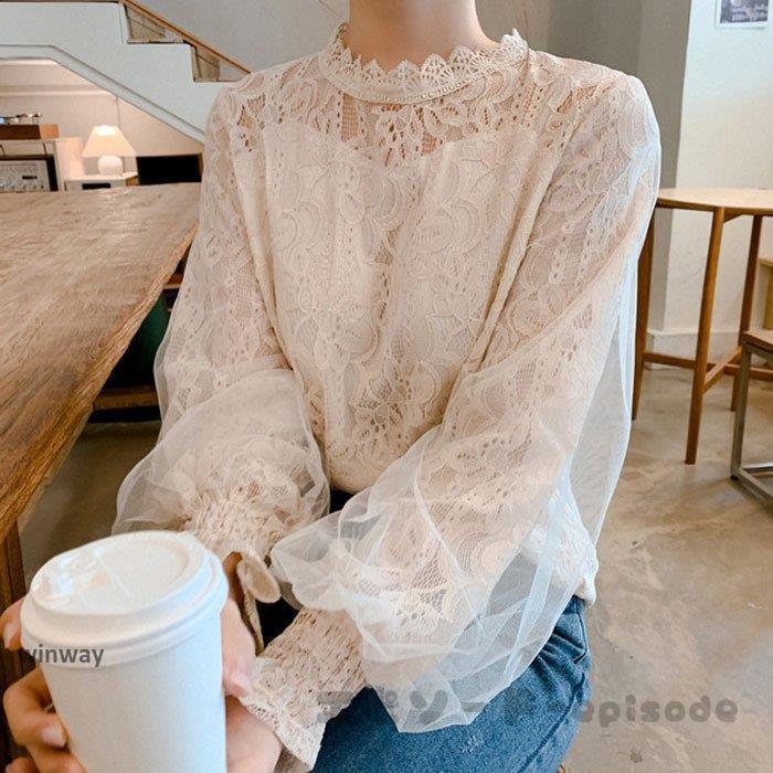 ブラウス レディース 40代 春夏秋 オシャレブラウス 白レースシャツ 長袖トップス パフスリーブブラウ..