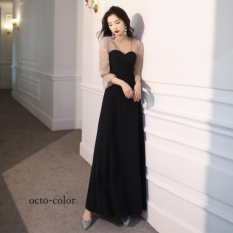 パーティードレス ミモレ丈 袖あり 結婚式 ワンピース 大きいサイズXXL 二次会 謝恩会 演奏会 発表会 大人20代 30代 40代(4.0)