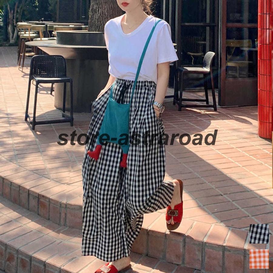 ギンガムチェック ワイドパンツ