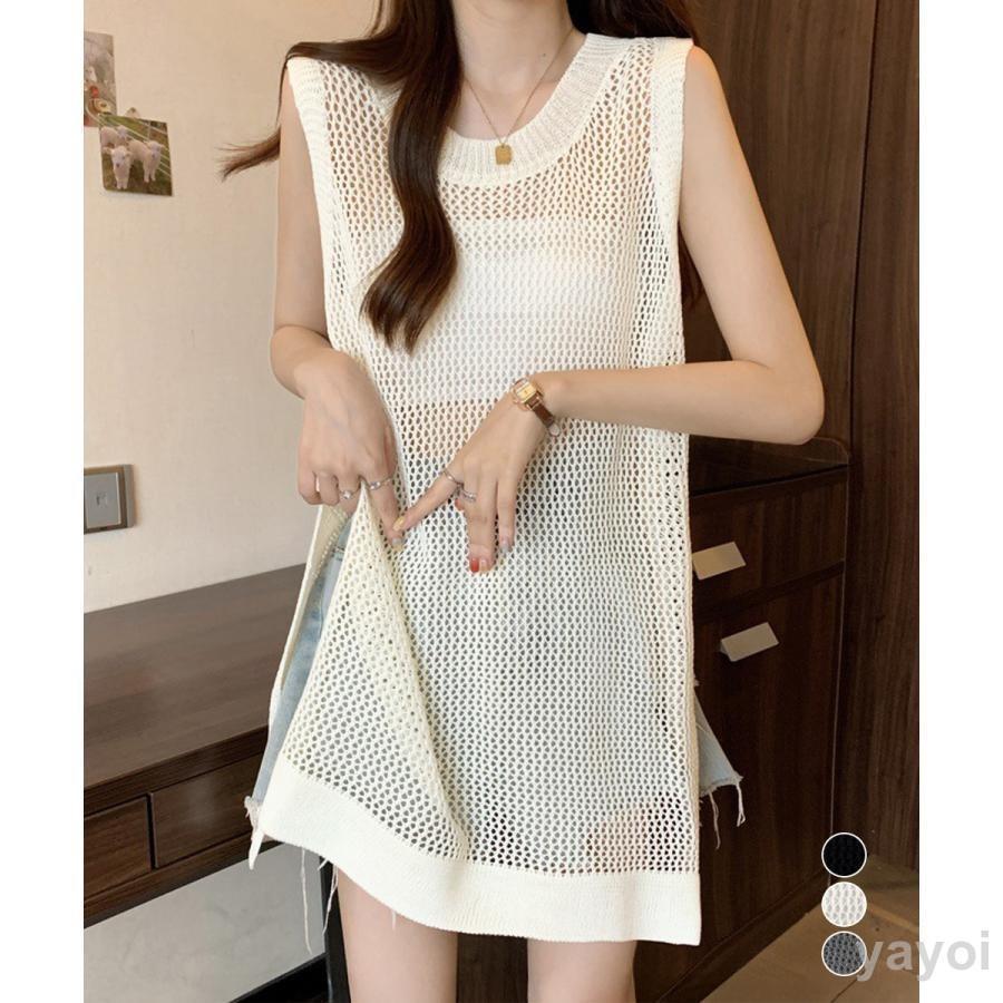 メッシュサマーニットワンピース スリット