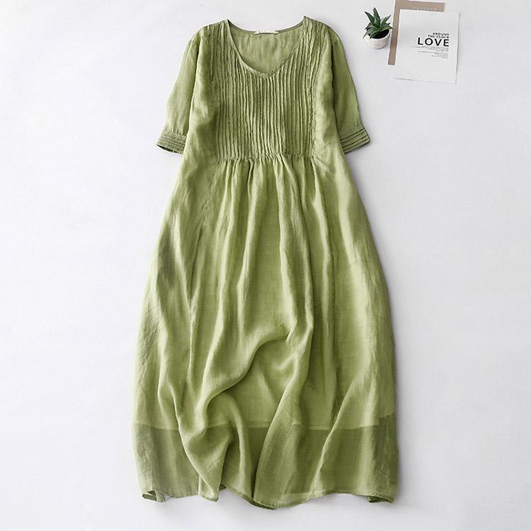 Dresses - ワンピース レディース 綿麻ワンピース ロングワンピース 半袖ワンピ リネンワンピース ゆったり 通勤 おしゃれ 夏