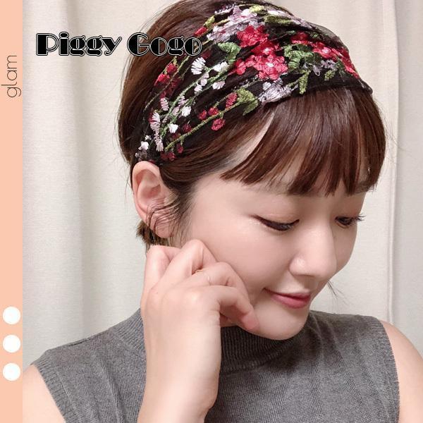 花柄 フラワー レース 透け ヘアバンド ターバン ボタニカル ブラック ホワイト ブルー ピンク ブラウン ヘアアクセサリー 小物 レディース 雑貨 まとめ髪 女性