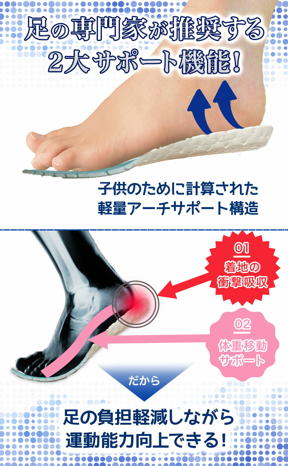 インソール衝撃吸収キッズ子ども中敷きレディースアーチサポート
