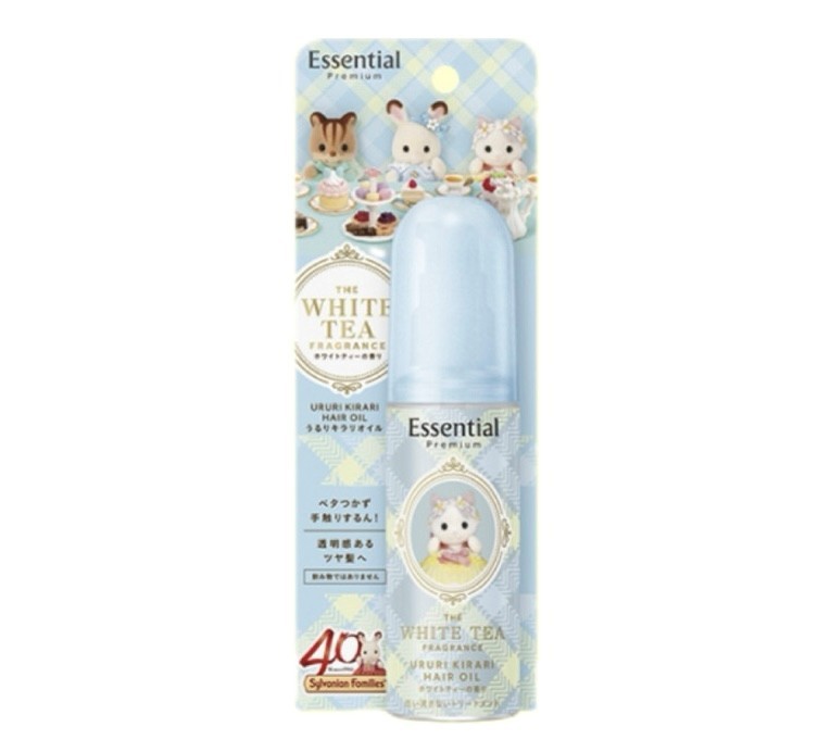 花王／エッセンシャルプレミアム　　　　　　　　　　　　　　　　　　　　　　　　　　うるりキラリオイル　シルバニアファミリーコラボ　　　　　　　　　　　　　　　　　　数量限定　1本(80ml）　　　　　　　　　　　　　　　　　 　　　　　　　　　　　　　　　　　　　　　　　　　　　　　 □数量限定品　　　　　　　　　　　　　　　　　　　　　　　 □シルバニアファミリー40周年記念でエッセンシャルとのコラボ商品です　　　　　　　　　　　　　　　　　　　　　　 □ホワイトティーの香り　　　　　　　　　　　　　　　　　 □光沢パールプロテインアルファ配合で紫外線や摩擦などによるダメージを補修、アイロンの熱によるダメージ予防、アイロンがするんと決まります　　　　　　　　　　　 □手触りするん！の透明感あるツヤ髪へ　　　　　　　　　　　　