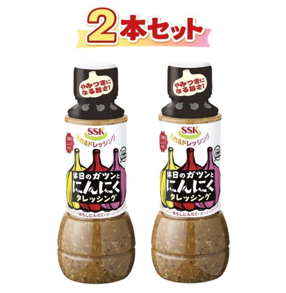 □きざみにんにく、おろしにんにく、ガーリックパウダーの3種類のにんにくを使用しました。□食欲をそそる香りとパンチのある味わいがやみつきになる、たれ＆ドレッシングです。■アレルギー物質：一部に小麦、ごま、大豆、豚肉を含みます。■保存方法：直射日光を避け常温で保存してください。