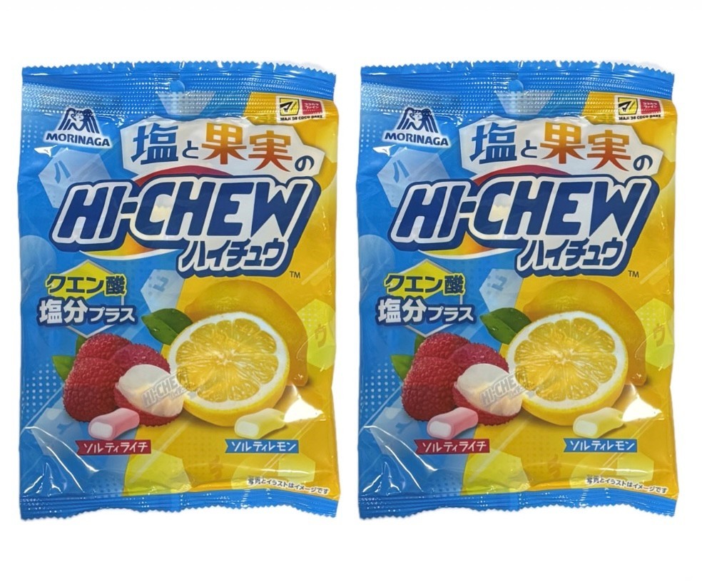 森永　塩と果実のハイチュウ　クエン酸塩分プラス　　　　　　　　　　　　　　　　　1袋(68g)×2袋セット　販路限定品　　　　　　　　　　　　　　　　　 　　　　　　　　　　　　　　　　　　　　　　　　　　　　 〜塩で果実のおいしさを引き立てた、2つの味が楽しめるハイチュウです！〜　　　　　　　　　　　　　　　　　　 　　　　　　　　　　　　　　　　　　　　　　　　　　　　　　 ＊ソルティレモン　　　　　　　　　　　　　　　　　　　　 塩のアクセントが効いた、爽やかな酸味。　　　　　　　　　　 ＊ソルティライチ　　　　　　　　　　　　　　　　　　　　 ほんのりと塩を感じる上品な甘さと気品あふれる香り。 ＊熱中症対策にもおすすめです。 　　　　　　　　　　　　　　　　　　　　　　　　　 ●原材料に含まれるアレルギー物質(28品目中)　　　　　　　　 ○ソルティレモン：ゼラチン　　　　　　　　　　　　　　　 ○ソルティライチ：乳、ゼラチン　　　　　　　　　　 ＊ソルティレモンは乳を含む製品と共通の設備で製造しています。　　　　　　　　　　　　　　　　　　　　　　 ●保存方法：直射日光・高温。多湿を避けて保存してください。　　　　　　　　　　　　　　　　