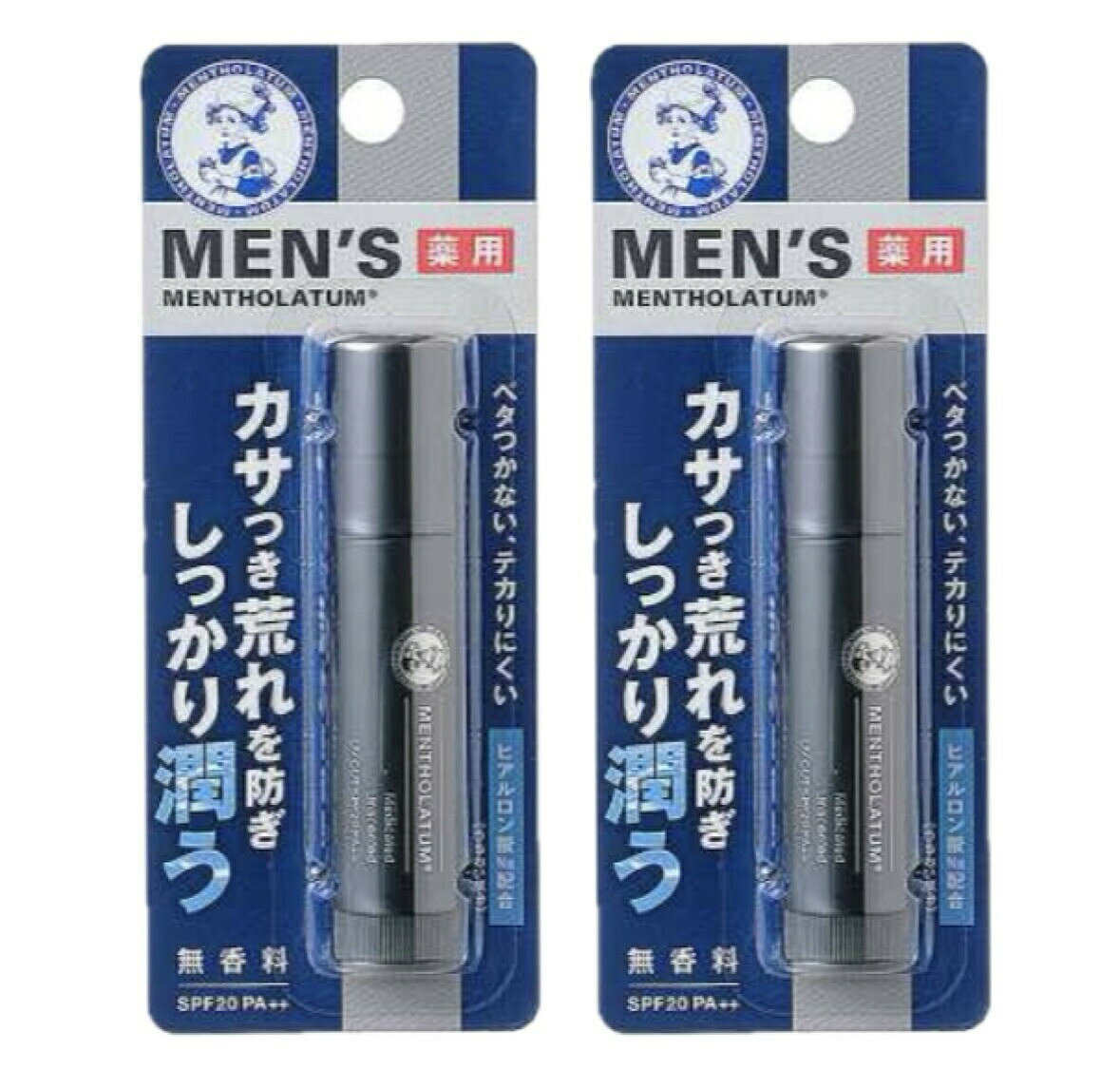 【まとめ買い2本セット】 ロート製薬　薬用　 メンソレータム　メンズ　リップクリーム　無香料 SPF20 PA++　1本(4.5g)×2本セット ＜医薬部外品＞　販路限定品 ロート製薬 薬用 メンソレータム　メンズ　MEN’S　リップ　リップクリーム　無香料　唇　カサつき　荒れ　潤う　ベタつかない　テカリにくい　　 ヒアルロン酸配合 販路限定品 商品説明ロート製薬　薬用　メンソレータム　メンズ　リップクリーム　無香料　SPF20　PA++1本(4.5g)×2本セット　＜医薬部外品＞　販路限定＊カサつき、荒れを防ぎ、しっかり潤う。　べたつかず、テカりにくい男のリップクリーム＊●有効成分ビタミンE誘導体配合　唇の荒れひび割れ乾燥を防ぐ●高保湿処方で、うるおいキープ　潤い成分配合ビタミンC誘導体、ビタミンA、　ヒアルロン酸Na、アミノ酸系保水成分●ベタつかない、テカりにくい処方設計　男性が使いやすい、ベタつきを抑えた塗り心地●UVカット機能(SPF20)　紫外線による唇の荒れ予防にも●無香料、ノンメントール 5