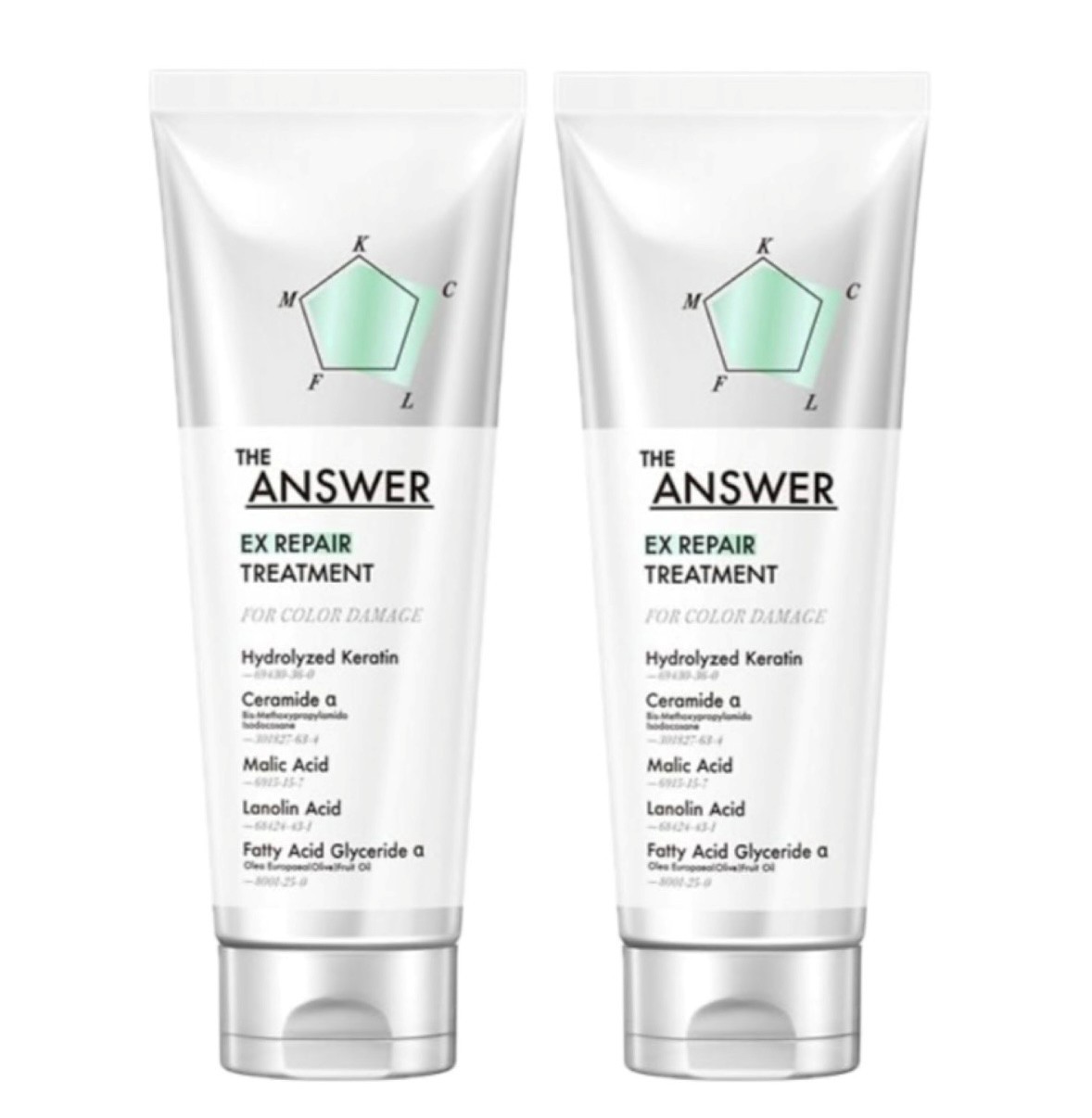 花王　THE　ANSWER　ジアンサー　　　　　　　　　　　　　　　　　　EXリペアトリートメント　FOR　COLOR　DAMAGE　　　　　　　　　　　　1本(220g)×2本セット 〜花王100年の研究からたどり着いたトリートメント 〜 世界初！ 花王100年のヘアケア研究からたどり着いた、美髪5大必須成分(補修)配合トリートメント ○繰り返し行う「カラーダメージ」に ダメージを補修し、なめらかなうるおい美髪へ ○補修成分セラミドアルファ(ビスメトキシプロピルアミドイソドコサン)、ラノリン脂肪酸 高濃度配合　　　　　　　　　　　　　 　　　　　　　　　　　　　　　　　　　　　　　　　　 ○髪を包み込む、糸を引くほど濃厚なテクスチャー　　　　　　　　　　　 　　　　　　　　　　　　　　　　　　　　　　　　　　 ○仕上がりのしっとり感★★★★★　　　　　　　　　　　　　　　 　　　　　　　　　　　　　　　　　　　　　　　　　　　　　　　 ○凛として洗練されたベルガモット＆ダフネの香り